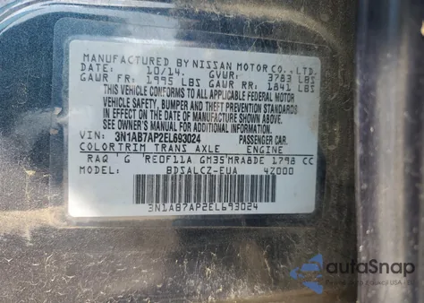 2014 Nissan Sentra S z USA, uszkodzony, nr VIN 3N1AB7AP2EL693024
